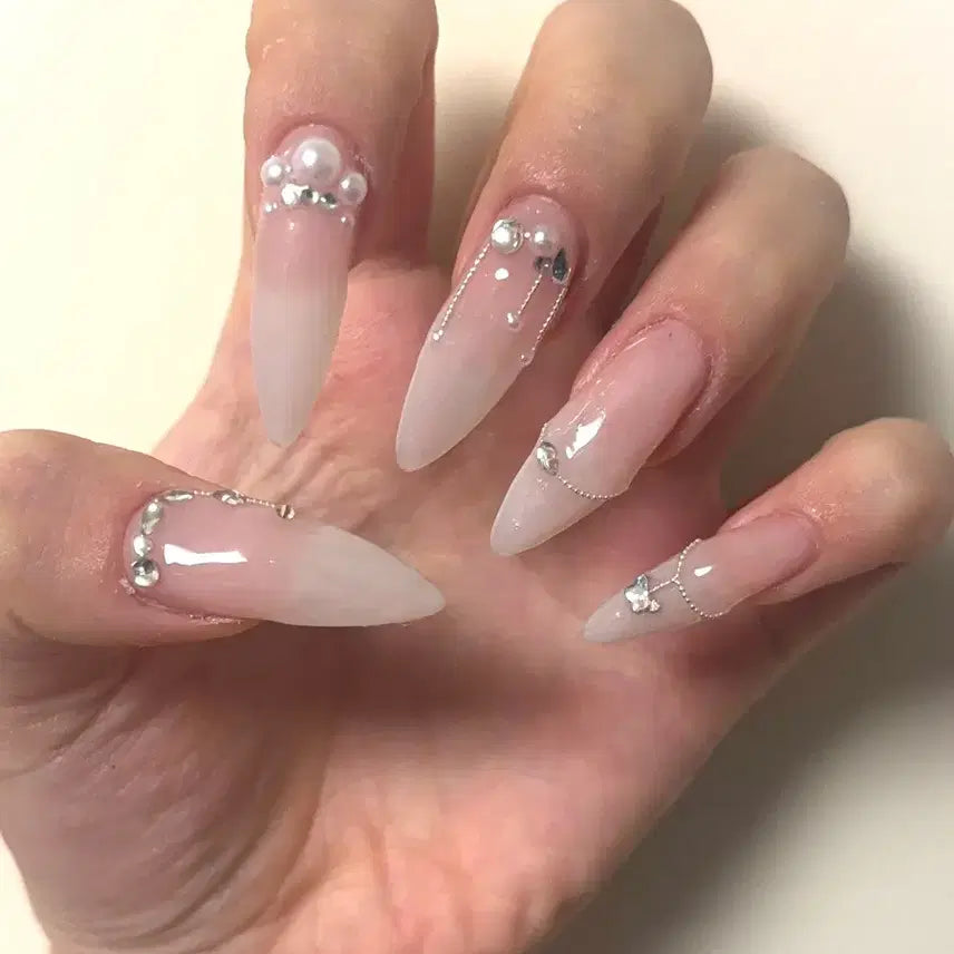[BUNJANG] Handmade Mint Gradient Chain Nail Tips / 수제 네일팁 민트 그라데이션 체인 네일