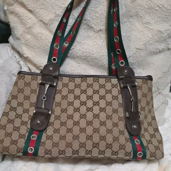[BUNJANG] Gucci GG Pattern Shoulder Bag Brown/Green/Red / 구찌 숄더백 GG 패턴 브라운/그린/레드