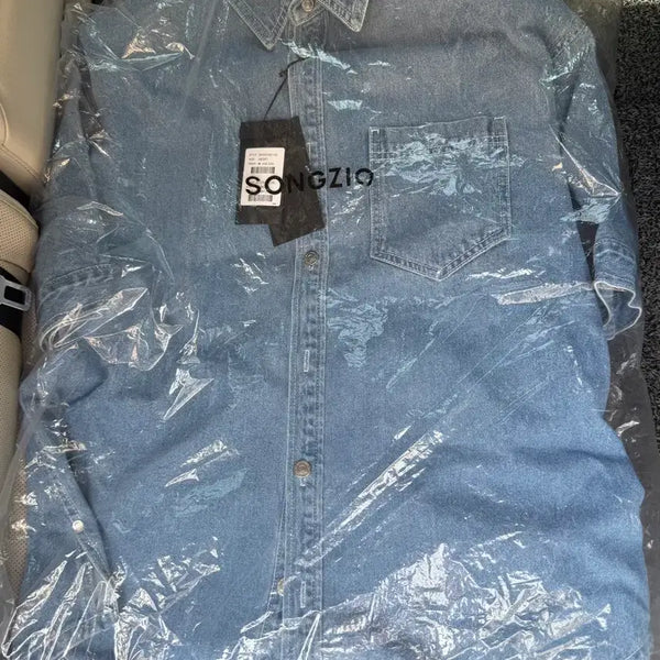 [BUNJANG] Songzio Homme Denim Logo Embroidered T-Shirt / [새상품]송지오옴므 데님 반팔 46(95)