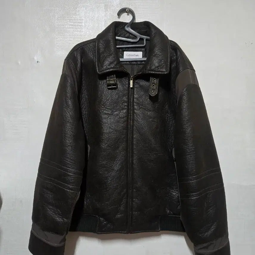 [BUNJANG] Calvin Klein Brown Leather Blouson Jacket L / 캘빈클라인 브라운 레더 블루종 L