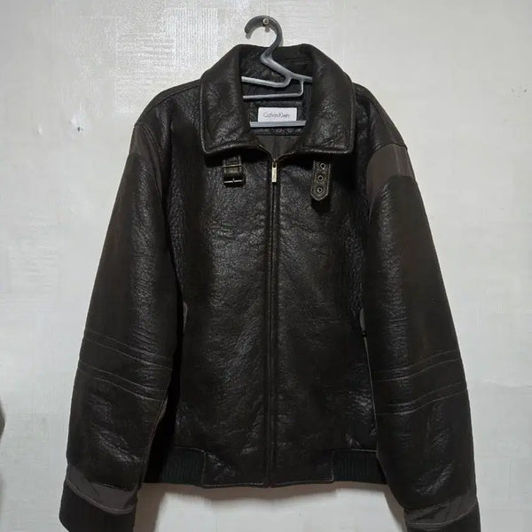 [BUNJANG] Calvin Klein Brown Leather Blouson Jacket L / 캘빈클라인 브라운 레더 블루종 L