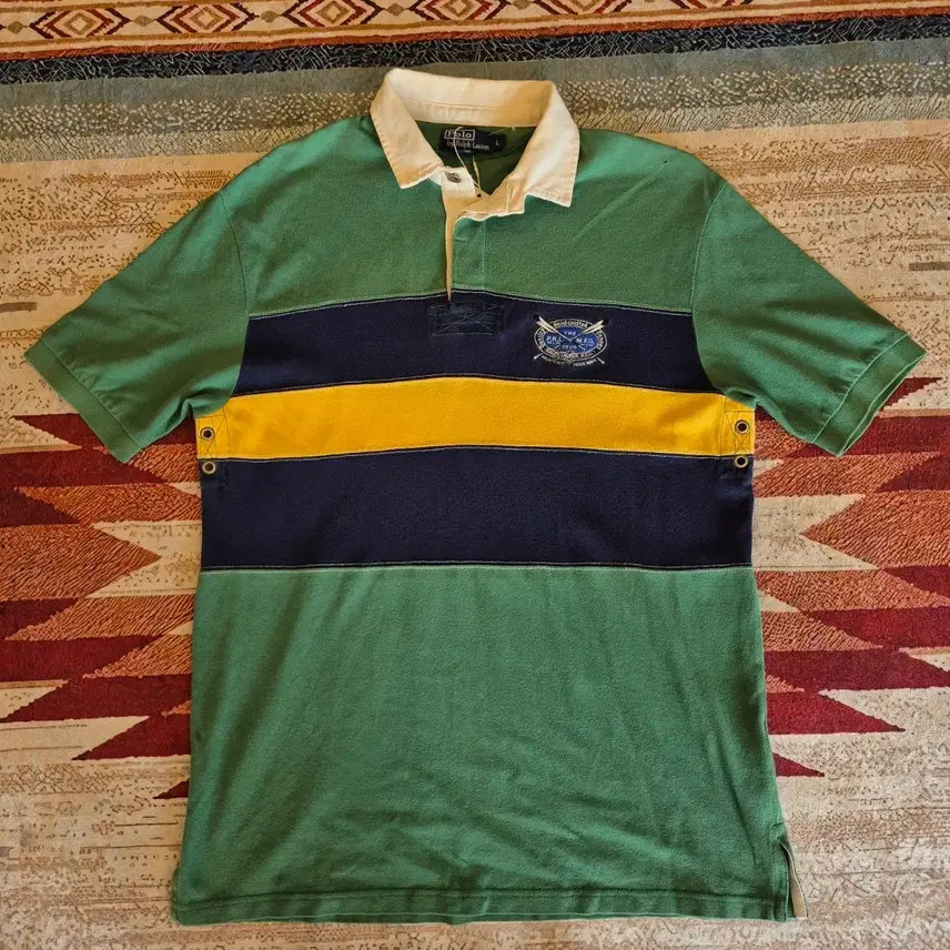 [BUNJANG] Polo Ralph Lauren Colorblock Stripe Rugby T-Shirt L (100) / 폴로 랄프로렌 배색 스트라이프 럭비 카라티 L(100)