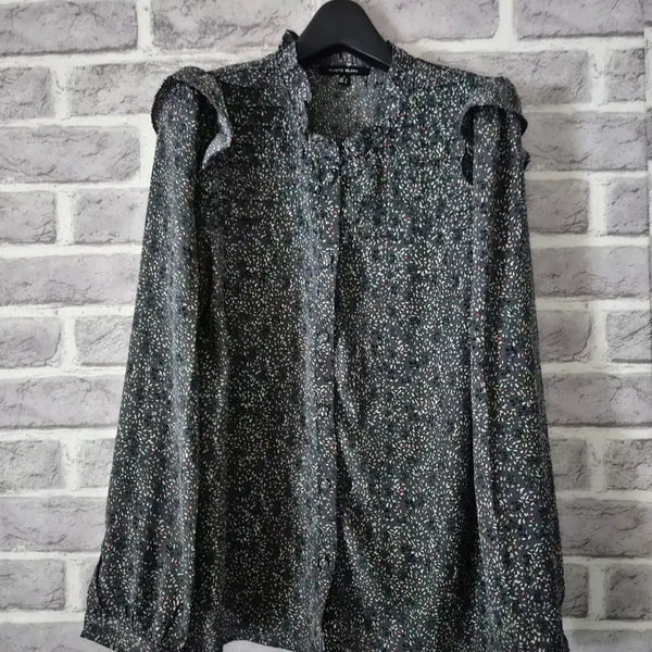 [BUNJANG] Plastic Island Grey Print Blouse - Size M / 플라스틱아일랜드 그레이 프린트 블라우스 M/알뜰한여우