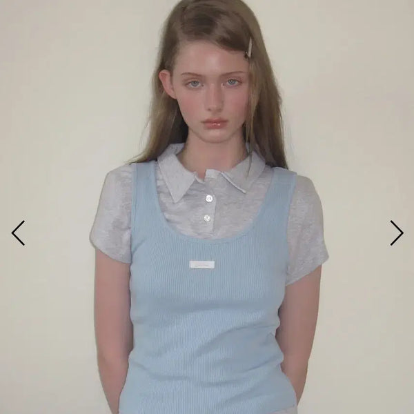 [BUNJANG] Letters From Moon PK Collar Shirt (Melange Gray) / 레터프롬문 Letters Double Layered PK Collar Shirt ( Melange Gray )