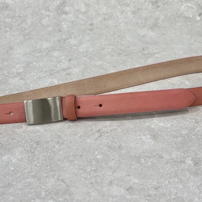 [BUNJANG] Minimal Square Steel Buckle Italian Vegetable Leather Belt - Pink / 미니멀 사각 스틸 버클 이태리 베지터블 벨트 핑크