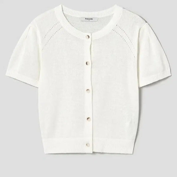 [BUNJANG] 8 Seconds Ivory Short Sleeve Knit Cardigan S / 에잇세컨즈  아이보리 반팔 니트 가디건 S