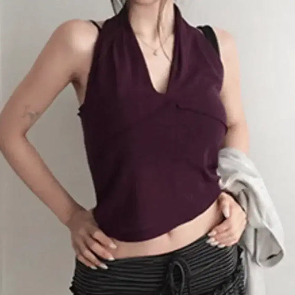[BUNJANG] Halterneck Sleeveless Top - Purple / 홀터넥 민소매 퍼플