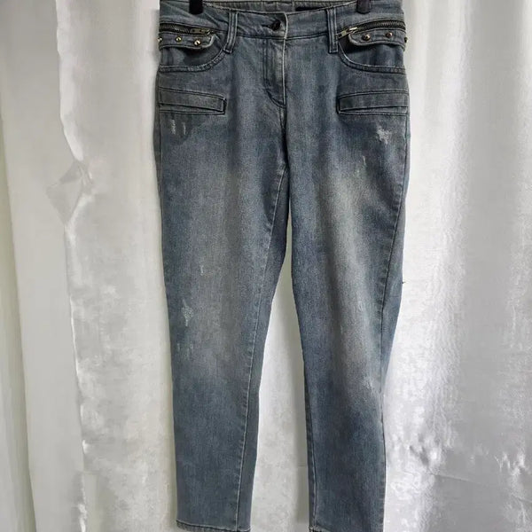 [BUNJANG] SYSTEM Women's Light Wash Distressed Denim Pants / SYSTEM 여성 연청 데님 팬츠 (2352)