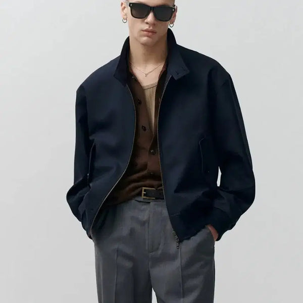 [BUNJANG] Noir Wool Whipcord Harrington Jacket Navy Size 52 / 노이어 울 휩코드 헤링턴 자켓 (네이비) 52사이즈