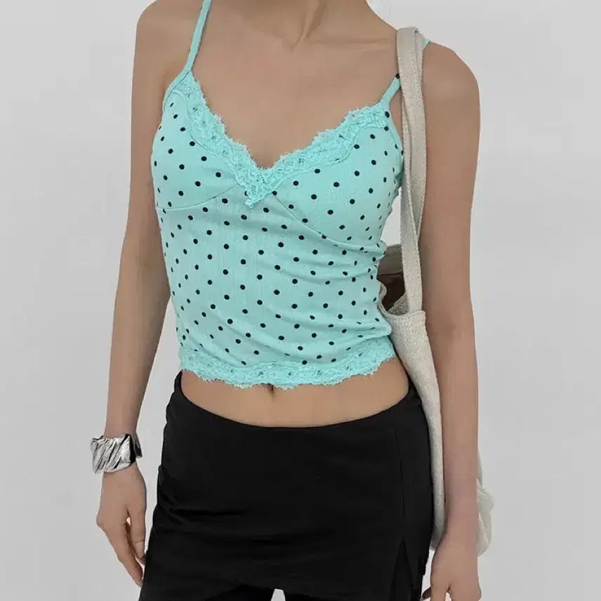 [BUNJANG] Black Up Rivie Dot Lace Cami Top / 블랙업 리비에 도트 레이스 캡나시