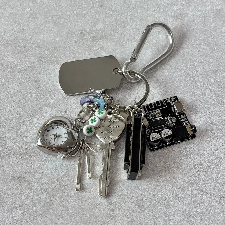 [BUNJANG] Quartz Watch Harmony Harmonica Pendant Keyring / 쿼츠 시계 보드 하모니카 팬던트 키링 열쇠고리