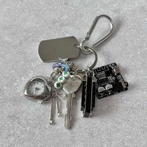 [BUNJANG] Quartz Watch Harmony Harmonica Pendant Keyring / 쿼츠 시계 보드 하모니카 팬던트 키링 열쇠고리