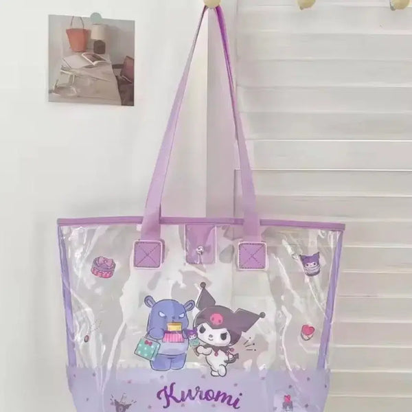 [BUNJANG] Sanrio Kuromi Transparent PVC Beach Tote Bag / 수입 산리오 쿠로미 투명 PVC 비치백 숄더백 가방