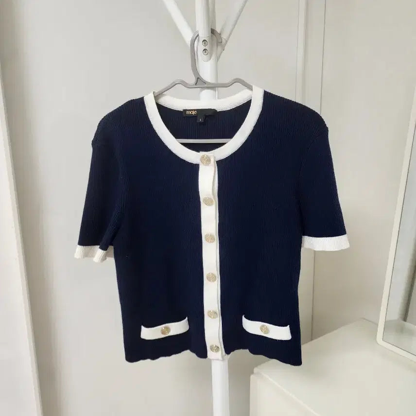[BUNJANG] Maje Knit Navy Gold Button White Trim Size 1 / 마쥬 니트