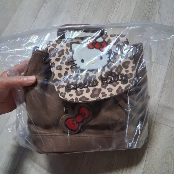 [BUNJANG] Hello Kitty Leopard Print Suede Backpack Brown Camo / 헬로키티 호피백팩가방 브라운 카모 스웨이드(무료배송)