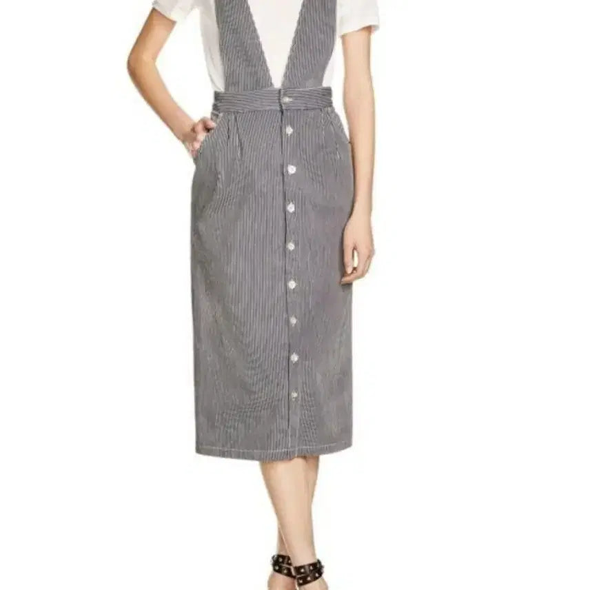 [BUNJANG] Maje Ritan Striped Bib Dress / 마쥬 리타노 멜빵 원피스