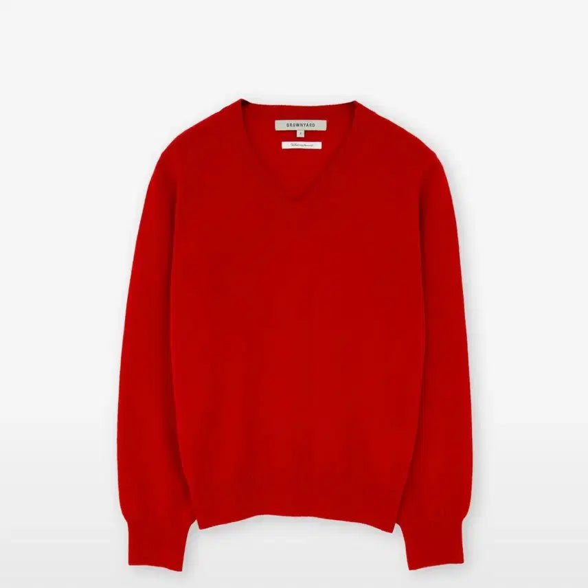 [BUNJANG] Brown Yak V-Neck Knit Red Size 5 / 브라운야드 브이넥 니트 레드 5사이즈