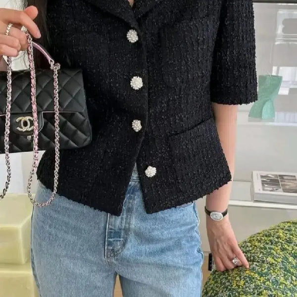 [BUNJANG] La Bambola Black Tweed Jacket (Size S) / 라밤바룸 블랙 트위드 자켓 s