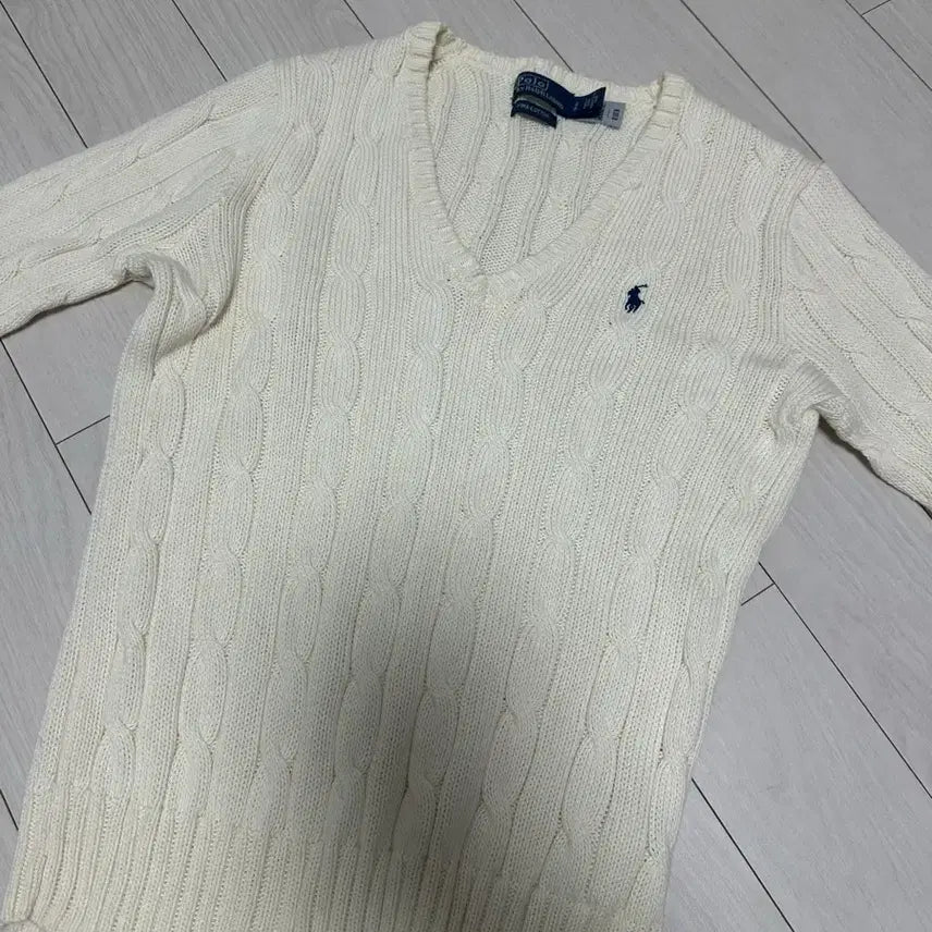 [BUNJANG] Polo Ralph Lauren Cable V-Neck Knit Ivory Size S / 사이즈S) 폴로 랄프로렌 케이블 브이넥 니트 아이보리