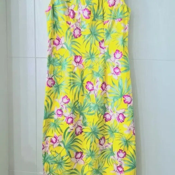 [BUNJANG] Zooc Floral Sleeveless Midi Dress Yellow / zooc 꽃무늬 민소매 원피스