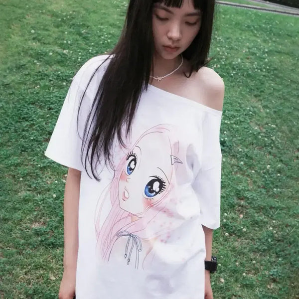 [BUNJANG] Wonder Visitor Heesu One Shoulder T-Shirt / 원더비지터 희수 원숄더 티셔츠