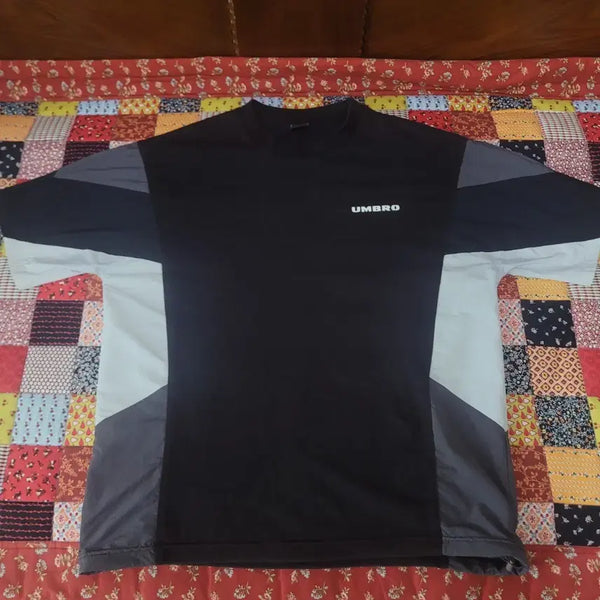 [BUNJANG] Umbro Black Color Block Short Sleeve T-Shirt / 엄브로 블랙 나일론 배색 반팔티.