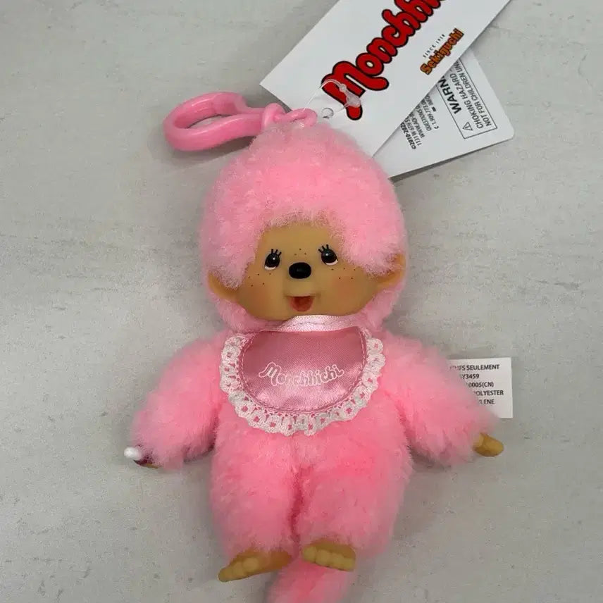 [BUNJANG] Monchhichi Keyring Pink Fluffy New / 뽀글이 핑크 몬치치 키링 새상품
