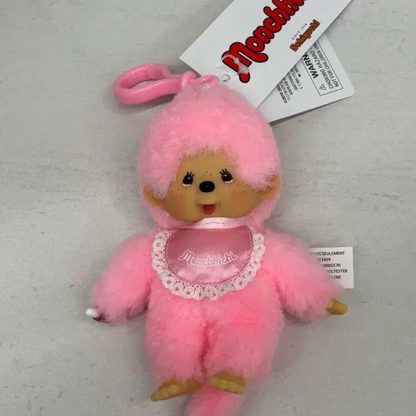 [BUNJANG] Monchhichi Keyring Pink Fluffy New / 뽀글이 핑크 몬치치 키링 새상품