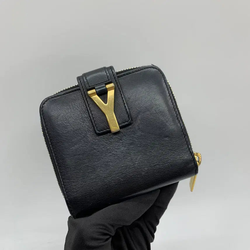 [BUNJANG] Saint Laurent Y-Logo Compact Zip Wallet Black / 267003025 입생로랑 Y로고 지퍼 컴팩트 지갑 블랙