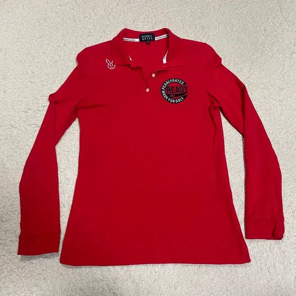 [BUNJANG] PARIGATES Golf Wear Women's Long Sleeve Polo Shirt Red Size 2 / 파리게이츠 골프웨어 여성 긴팔 카라티 레드 2