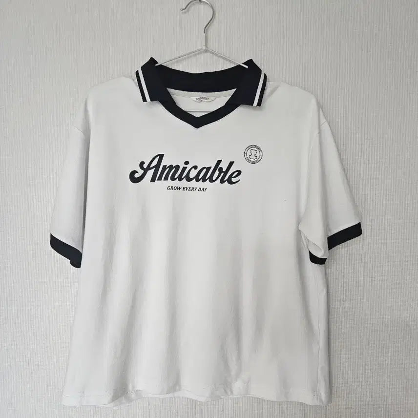 [BUNJANG] Amicable Collar Short Sleeve T-Shirt White / 아미커블 카라 반팔티 흰색