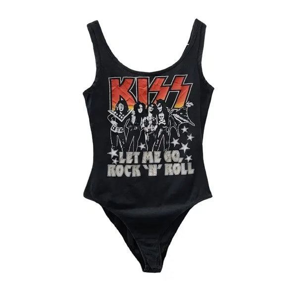 [BUNJANG] Y2K Funky KISS Black Bodysuit / Y2K 펑키 KISS 블랙 바디수트 S MADE IN PORTUGAL