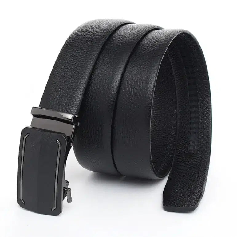 [BUNJANG] Genuine Leather Automatic Buckle Belt Black / 자동 버클 소가죽 벨트 블랙