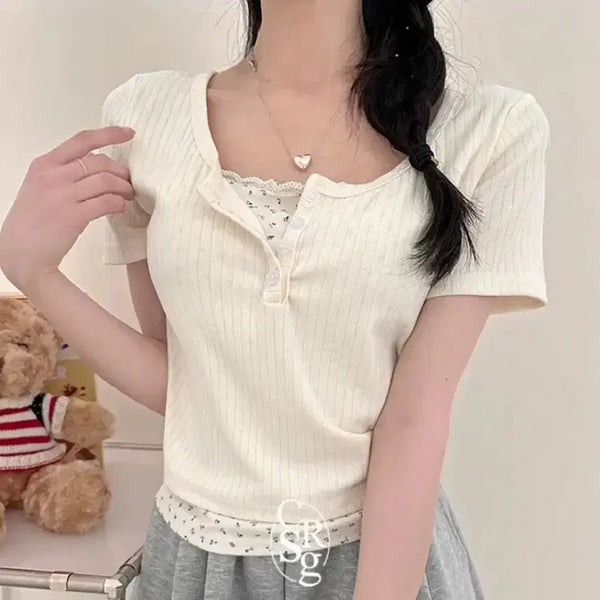 [BUNJANG] Layered Short Sleeve T-shirt / 에이블리 레이어드 반팔 교신ㄱㄴ