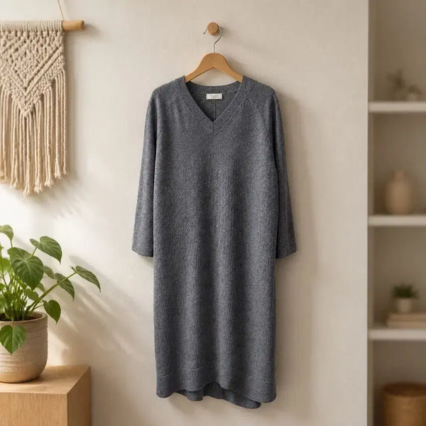 [BUNJANG] TIME Cashmere Blend V-Neck Knit Long Dress (Size F) / 한섬 타임 캐시미어 블렌드 브이넥 니트 롱원피스 F사이즈