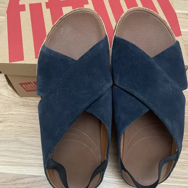 [BUNJANG] Fitflop Navy Suede Cross Strap Sandals / 핏플랍 네이비 스웨이드 샌들 260