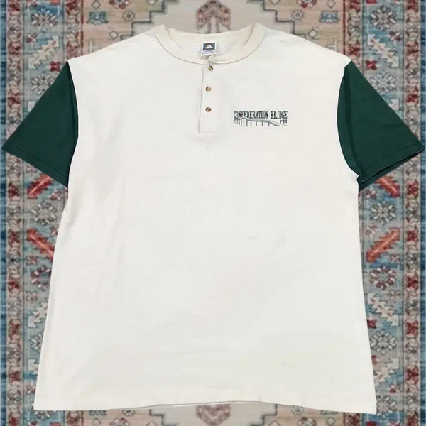 [BUNJANG] 90s Made in USA Cotton Deluxe Colorblock Henley T-Shirt XL / 90s Made in USA 코튼디럭스 배색 헨리넥 티셔츠 XL