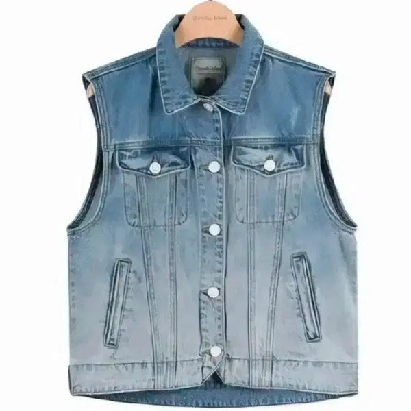 [BUNJANG] Thursday Island Women's Ice Washing Short Vest Size S / 써스데이아일랜드 여성 아이스워싱 숏 베스트 S사이즈