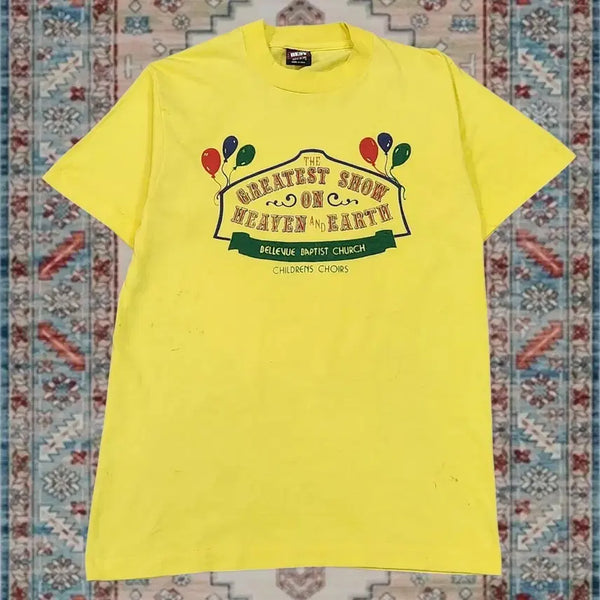 [BUNJANG] 1990s Made in USA Fruit of the Loom Bellevue Baptist Church Graphic T-Shirt M / 90s Made in USA 빈티지 그래픽 옐로우 티셔츠 M