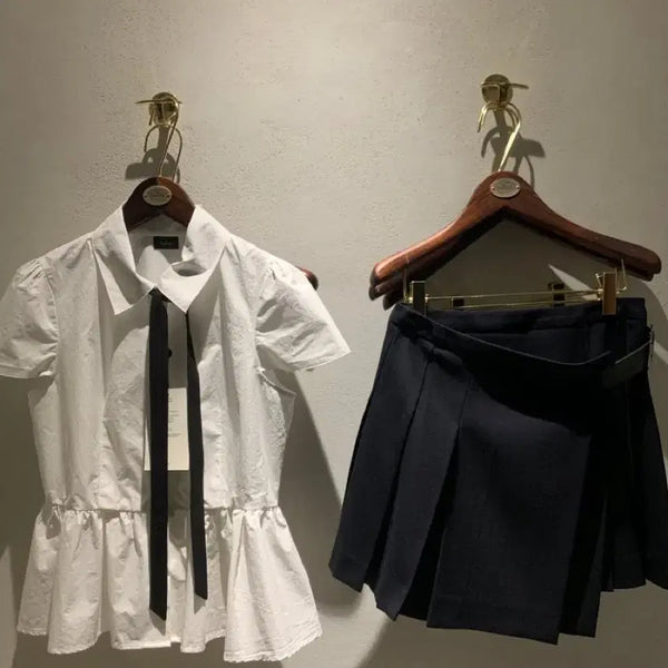 [BUNJANG] The Barnet Kate Peplum Short Sleeve Shirt Blouse / 더바넷 케이트 페플럼 반팔 셔츠 블라우스