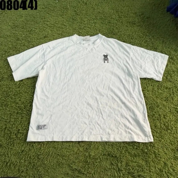 [BUNJANG] Life Work White Short Sleeve T-Shirt with Dog Embroidery / 라이프 워크 흰색 반팔 티셔츠 강아지 자수