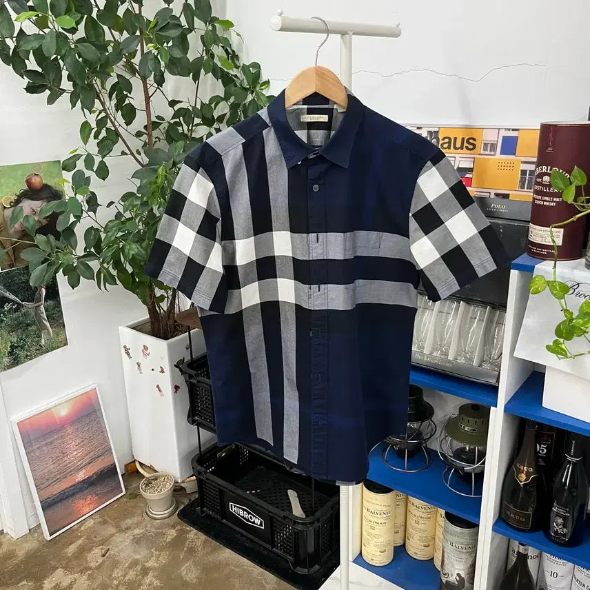 [BUNJANG] Burberry Brit Nova Check Button-Down Short-Sleeve Shirt L / 버버리브릿 노바체크 버튼다운 반팔 셔츠 L