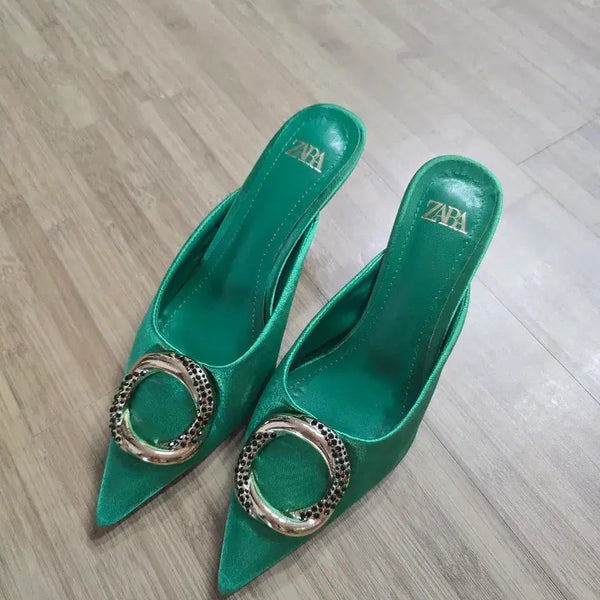 [BUNJANG] Zara Green Mule Heels with Ring Detail / 자라 그린 뮬 힐