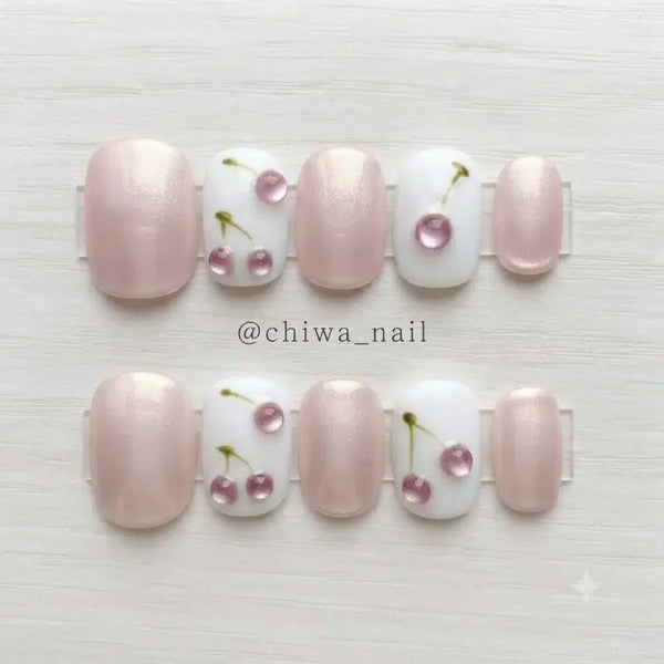 [BUNJANG] Custom Cherry Magnet Gel Handmade Nail Tips / 주문제작 체리 자석젤 수제네일팁