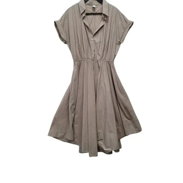 [BUNJANG] Camel Beige Cotton Nylon Spandex Blend Unbalance Design Long Dress / 면나일론스판 카멜 베이지 원피스 가볍고 시원하고 세탁하기 편안한 멋스러운 언벌런스 디자인 롱 원피스