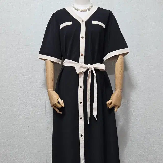 [BUNJANG] Black Beige Color Block Shirt Dress / 블랙 베이지 배색 셔츠형 원피스