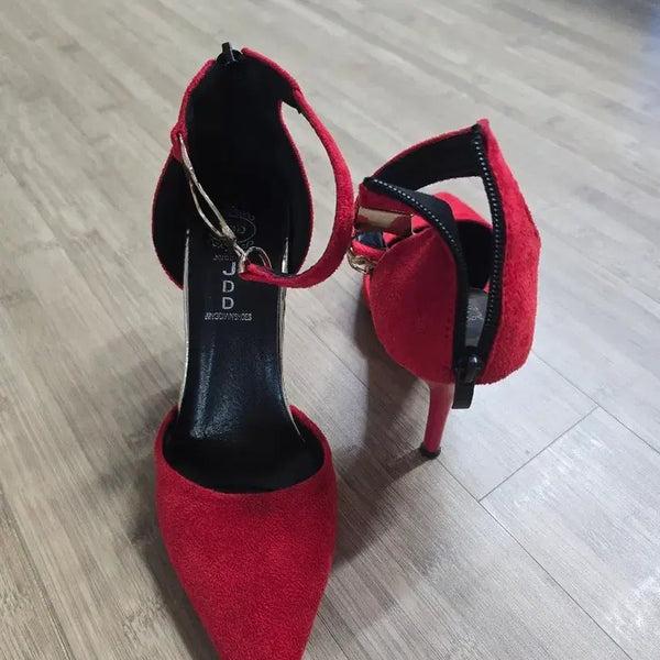 [BUNJANG] Suede Strap Heels Red / 스웨이드 스트랩 힐 레드