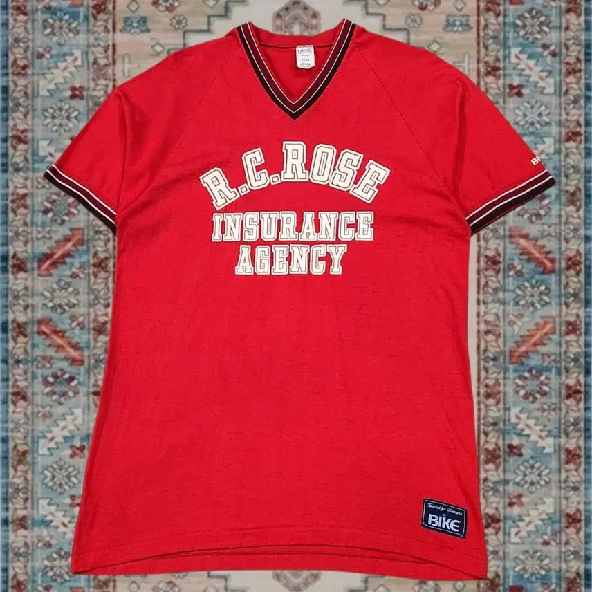 [BUNJANG] American Vintage BIKE Red #10 V-Neck Sports Short Sleeve Jersey L / 미국 빈티지 BIKE 레드 10번 V넥 스포츠 반팔 져지 L