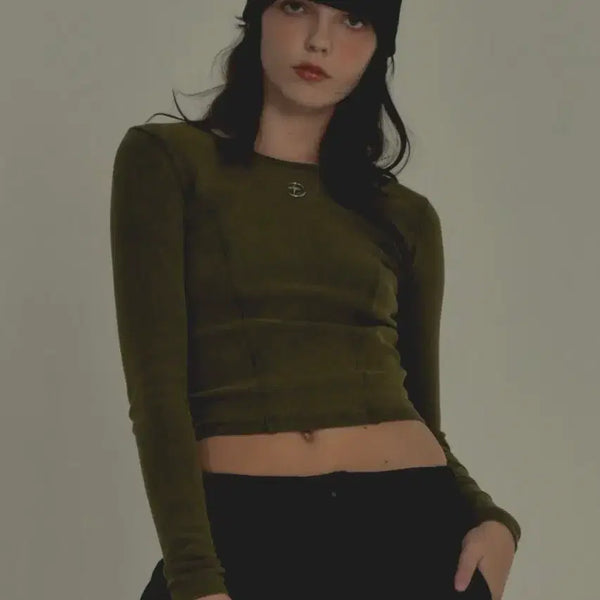 [BUNJANG] F Midnight Move Long Sleeve T-Shirt Khaki / F 미드나잇무브 긴팔 티셔츠 카키