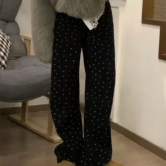 [BUNJANG] Abley Nearwear Badely Flower Black Dot Wide Pants / s 플라워 블랙 도트 와이드 팬츠 에이블리 니어웨어 베이델리 미니포에